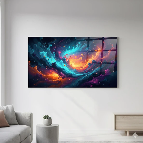 Model (Soyut ve Canlı Renkli) Cam Tablo, Ev ve Ofis Duvar Dekoru, Hediyelik Büyük Temperli 4 mm Cam Tablo - Resim 2