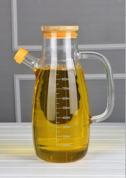 Thn 2 li bambu kapaklı cam yağlık sirkelik 1000 ml. cam sürahi - Resim 4