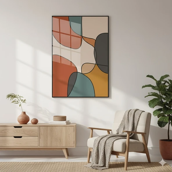 Model (Minimalist ve Geometrik) Cam Tablo  Ev ve Ofis Duvar Dekoru, Hediyelik Büyük Temperli 4 mm Cam Tablo - Resim 2