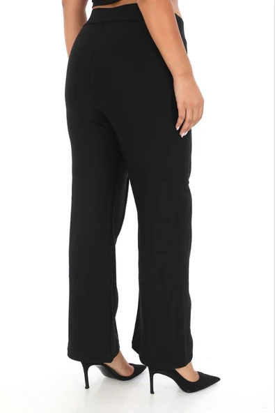 ZANESSI 7216 Kadın Büyük Beden Likralı Pantolon – Lastikli, Yüksek Toparlayıcı Bel, Uzun Fermuar Detaylı, Beyaz Şeritli - Resim 3