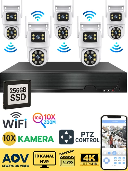 O-KM PRIME 10 Kameralı WİFİ Kablosuz Güvenlik Kamerası Seti NVR Kayıt Cihazı (256GB SSD Dahil) ürün görseli 1