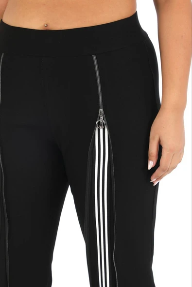 ZANESSI 7216 Kadın Büyük Beden Likralı Pantolon – Lastikli, Yüksek Toparlayıcı Bel, Uzun Fermuar Detaylı, Beyaz Şeritli - Resim 2