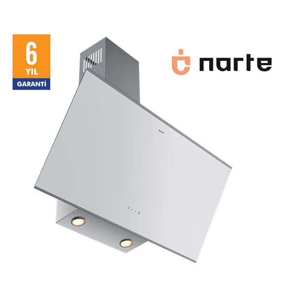 NARTE -H20090W 90 CM Beyaz Cam Inox Çıtalı Eğimli Davlumbaz - 6 YIL GARANTİLİ - Resim 3