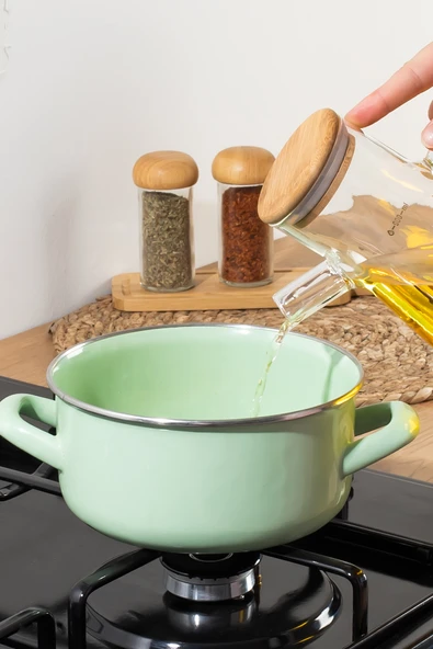 Thn 3 lü bambu kapaklı cam yağlık sirkelik zeytin yağlık 900 ml. cam sürahi - Resim 3