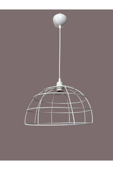 Yarım Küre Avize Teli , İskeleti (35x20 Cm) Beyaz Statik Boyalı (Duy Takımı Dahil) - Resim 5