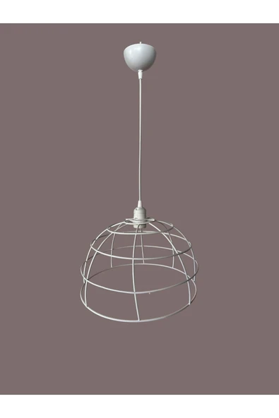 Yarım Küre Avize Teli , İskeleti (35x20 Cm) Beyaz Statik Boyalı (Duy Takımı Dahil) - Resim 3