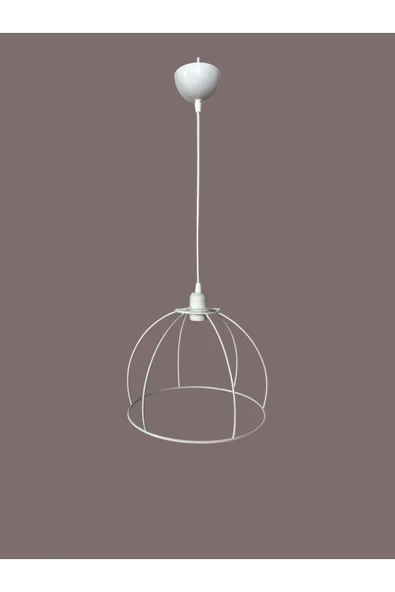 Yarım Küre Avize Teli , İskeleti (30x22 Cm) Beyaz Statik Boyalı (Duy Takımı Dahil) - Resim 3