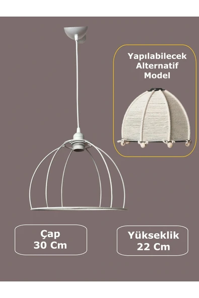 Yarım Küre Avize Teli , İskeleti (30x22 Cm) Beyaz Statik Boyalı (Duy Takımı Dahil) ürün görseli