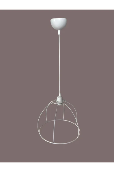 Yarım Küre Avize Teli , İskeleti (30x22 Cm) Beyaz Statik Boyalı (Duy Takımı Dahil) - Resim 4