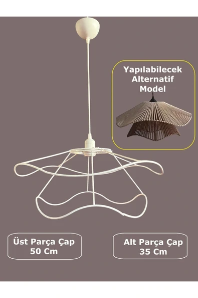 İç İçe Avize Teli , İskeleti 50x35 Cm Beyaz Statik Boyalı (Duy Takımı Dahil) ürün görseli