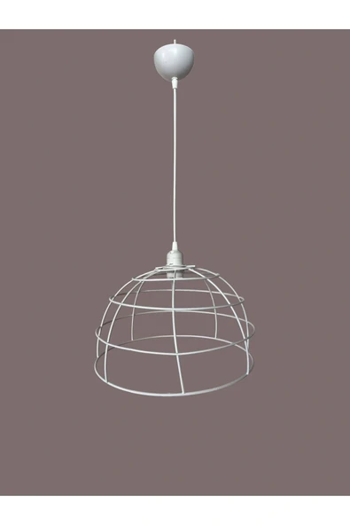 Yarım Küre Avize Teli , İskeleti (35x20 Cm) Beyaz Statik Boyalı (Duy Takımı Dahil) - Resim 2