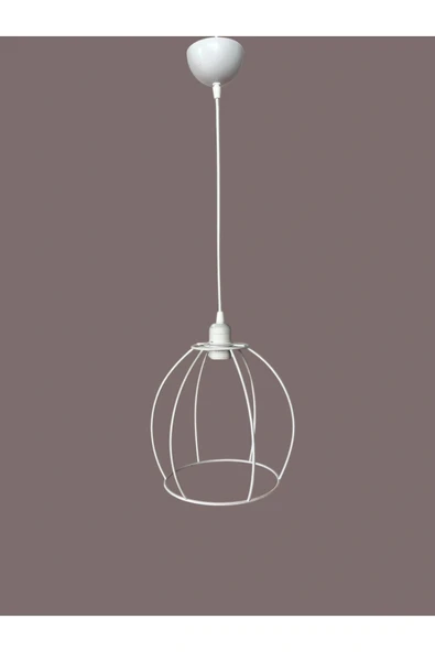 Yarım Küre Avize Teli , İskeleti (20x24 Cm) Beyaz Statik Boyalı (Duy Takımı Dahil) - Resim 4