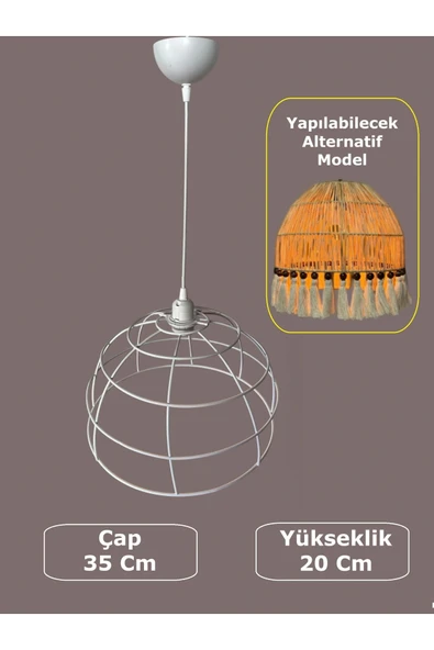 Yarım Küre Avize Teli , İskeleti (35x20 Cm) Beyaz Statik Boyalı (Duy Takımı Dahil) ürün görseli