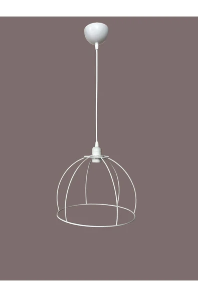 Yarım Küre Avize Teli , İskeleti (30x22 Cm) Beyaz Statik Boyalı (Duy Takımı Dahil) - Resim 2