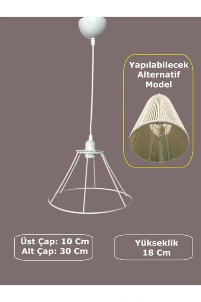 Konik Avize Teli , İskeleti (Uzun Boy 30x18 Cm) Beyaz Statik Boyalı (Duy Takımı Dahil) ürün görseli