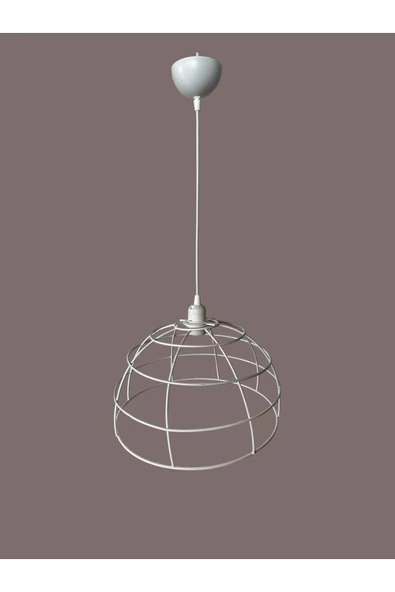 Yarım Küre Avize Teli , İskeleti (35x20 Cm) Beyaz Statik Boyalı (Duy Takımı Dahil) - Resim 4