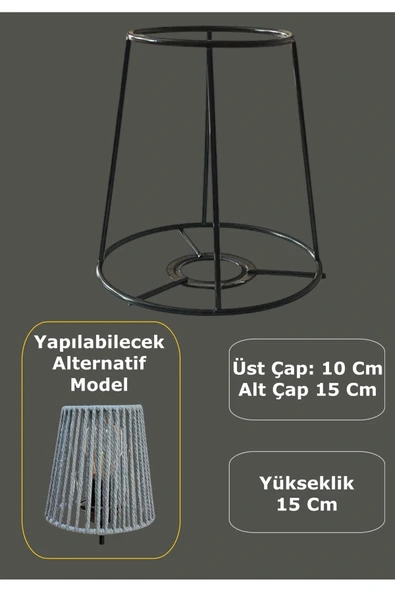 Konik Mini Abajur Teli ve Aplik Teli, İskeleti Siyah Statik Boyalı E27 (15 Cm) ürün görseli