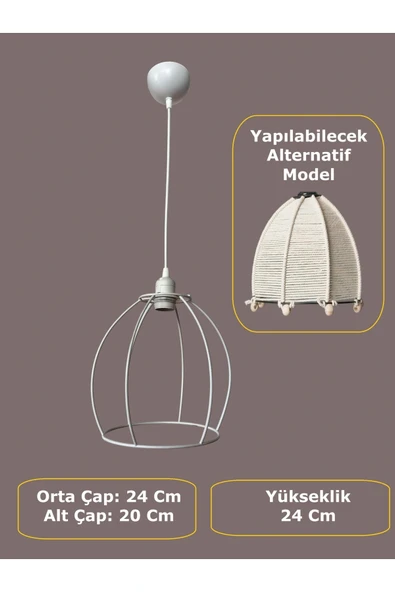 Yarım Küre Avize Teli , İskeleti (20x24 Cm) Beyaz Statik Boyalı (Duy Takımı Dahil) ürün görseli
