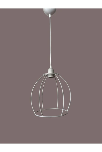 Yarım Küre Avize Teli , İskeleti (20x24 Cm) Beyaz Statik Boyalı (Duy Takımı Dahil) - Resim 3