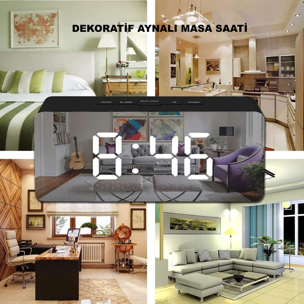 HyMark Dijital Çalar Saat Usb/Pil Aynalı LED Termometre Alarm Gece Modlu Eletronik Saat - Resim 7