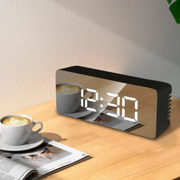 HyMark Dijital Çalar Saat Usb/Pil Aynalı LED Termometre Alarm Gece Modlu Eletronik Saat ürün görseli 1