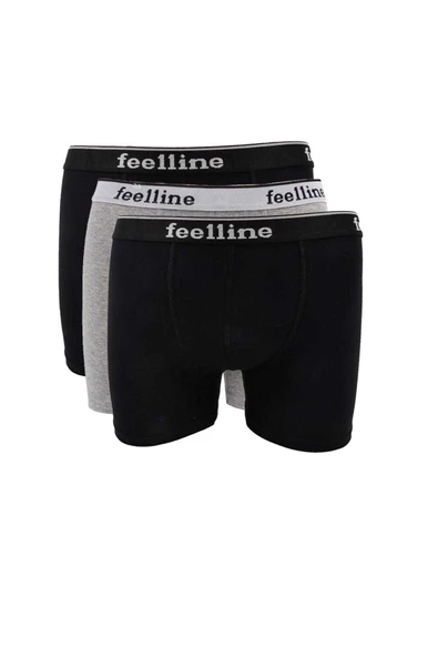 3 adet Feelline Siyah ve Gri Pamuklu Doğal Likralı Erkek Boxer ürün görseli