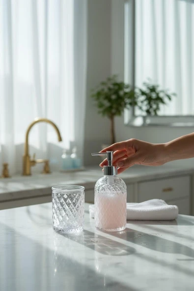 Banyo seti takımı cam sıvı sabunluk - diş fırçalık 2 li set - Resim 2