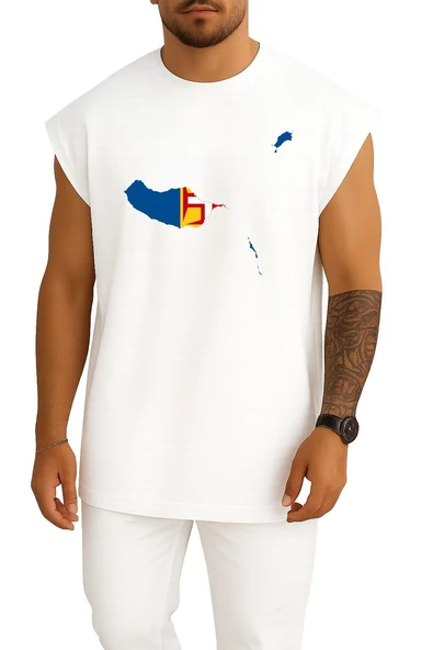 Oversize Madeira Adası Madeira Bayrağı Portekiz Göğüs Baskılı Atlet - Resim 5