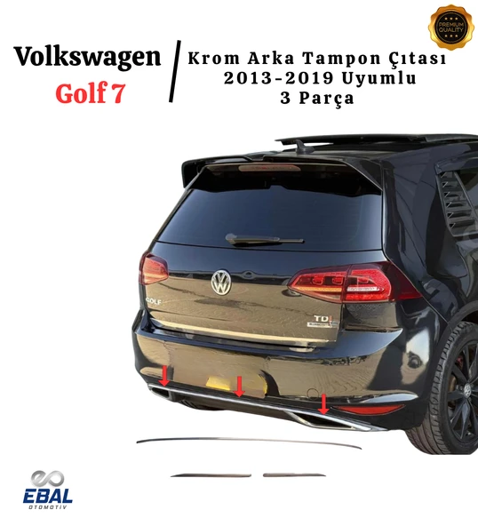 Vw Golf 7 Uyumlu Krom Arka Tampon Çıtası 3 Parça 2013-2019 P.çelik - Resim 4