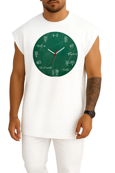 Oversize Matematik Çarpma Bölme Toplama Saati Göğüs Baskılı Atlet ürün görseli 1