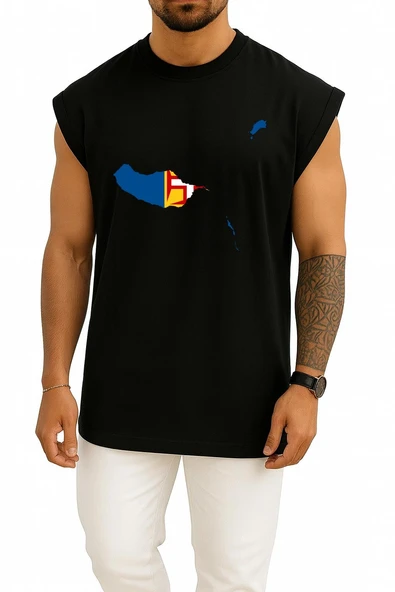 Oversize Madeira Adası Madeira Bayrağı Portekiz Göğüs Baskılı Atlet - Resim 11