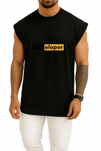 Oversize Developer Yazılımcı Göğüs Baskılı Atlet - Resim 11
