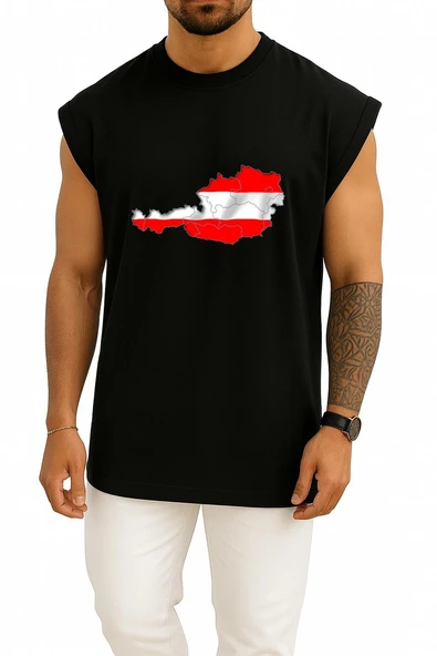 Oversize Avusturya Haritası Göğüs Baskılı Atlet - Resim 9