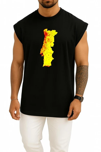 Oversize Portekiz İber Yarımadası Göğüs Baskılı Atlet - Resim 9