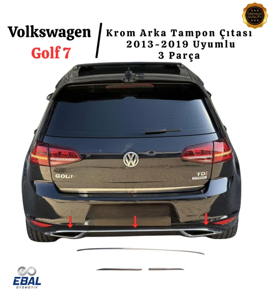 Vw Golf 7 Uyumlu Krom Arka Tampon Çıtası 3 Parça 2013-2019 P.çelik ürün görseli