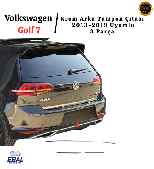 Vw Golf 7 Uyumlu Krom Arka Tampon Çıtası 3 Parça 2013-2019 P.çelik - Resim 2