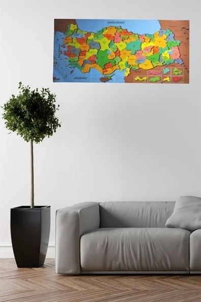 CNGSTORE® Renkli Türkiye Haritası Manyetik Yapıştırıcı Gerektirmeyen Duvar Stickerı 118 CM * 56 CM - Resim 6