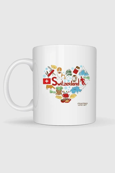 İsviçre Ülkesi Ve Kalp Logo Baskılı Kupa Bardak - Resim 2