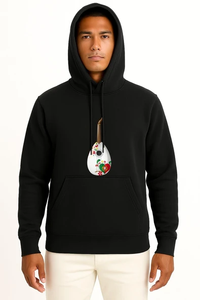 Kapüşonlu Portekiz Ukulele Gitar Göğüs Baskılı Unisex Sweatshirt - Resim 11
