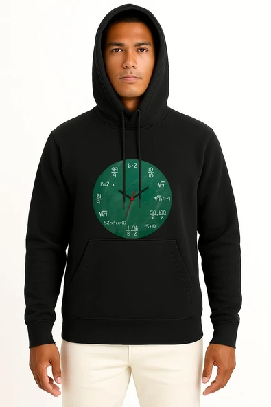 Kapüşonlu Matematik Çarpma Bölme Toplama Saati Göğüs Baskılı Unisex Sweatshirt - Resim 11