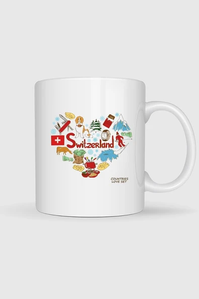 İsviçre Ülkesi Ve Kalp Logo Baskılı Kupa Bardak ürün görseli