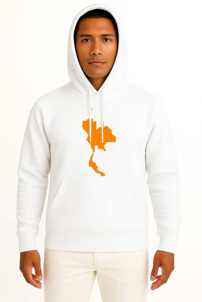 Kapüşonlu Tayland Haritası Göğüs Baskılı Unisex Sweatshirt - Resim 3