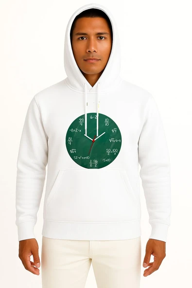 Kapüşonlu Matematik Çarpma Bölme Toplama Saati Göğüs Baskılı Unisex Sweatshirt - Resim 7