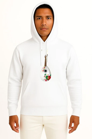 Kapüşonlu Portekiz Ukulele Gitar Göğüs Baskılı Unisex Sweatshirt ürün görseli