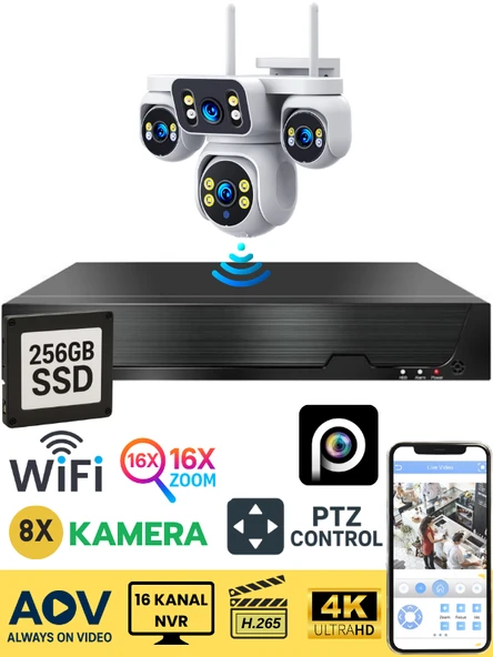ST-RX OPTIMA 4 Kameralı WİFİ Kablosuz Güvenlik Kamerası Seti NVR Kayıt Cihazı (256GB SSD Dahil)