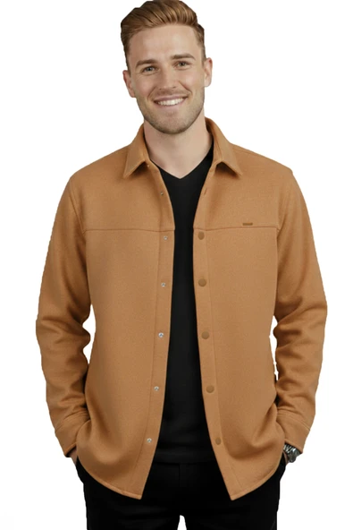 DeepSEA Erkek Likralı Rahat Kalıp Cepsiz Kaşe Ceket – Çıt Çıtlı, Esnek Şık Model Ceket 0760 - Resim 8