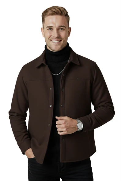 DeepSEA Erkek Likralı Rahat Kalıp Cepsiz Kaşe Ceket – Çıt Çıtlı, Esnek Şık Model Ceket 0760 - Resim 2