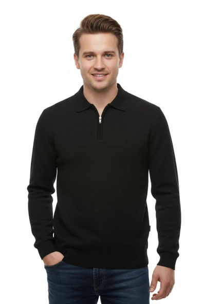 Erkek Polo Yaka Fermuarlı Triko Kazak Regular Fit  7001 BGL-ST04921 ürün görseli