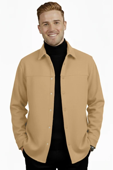 DeepSEA Erkek Likralı Rahat Kalıp Cepsiz Kaşe Ceket – Çıt Çıtlı, Esnek Şık Model Ceket 0760 - Resim 9