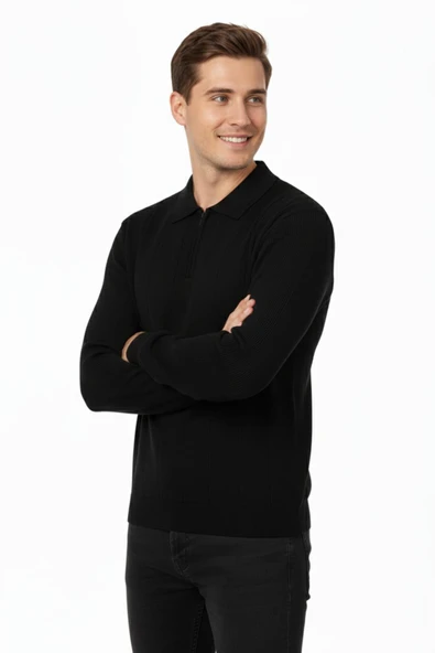 Erkek Polo Yaka Fermuarlı Triko Kazak Regular Fit  7019 BGL-ST04922 - Resim 6